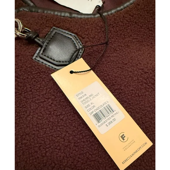 NWT Women's Rebecca Minkoff XL Brown Shearling Toggle Jacket - Picture 4 of 10
